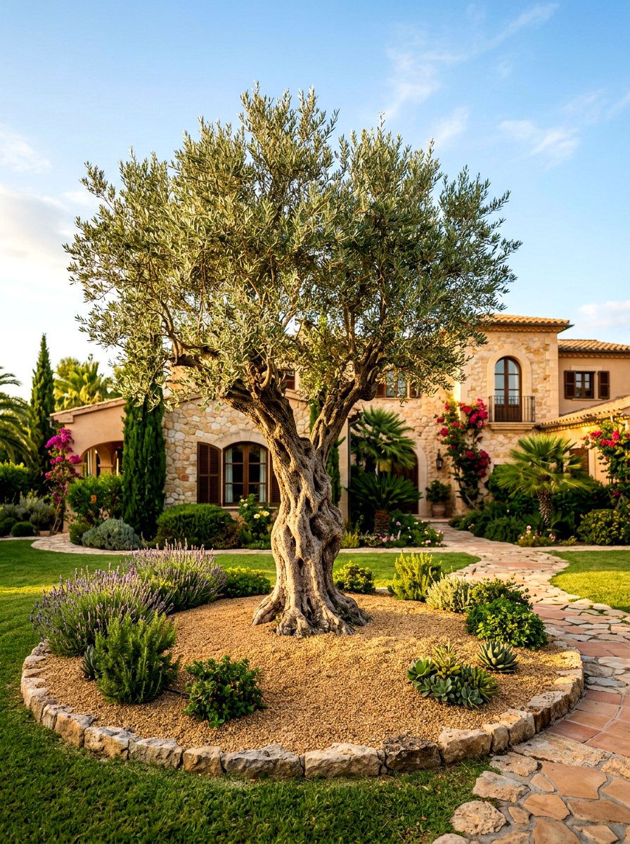Olive Tree Centerpiece - 30 drought tolerant front yard ideas
