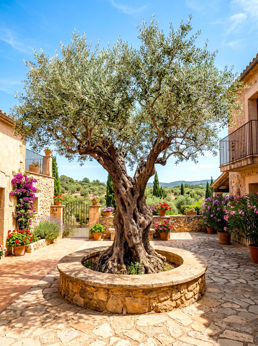 Olive Tree Focal Point - 30 Mediterranean exterior courtyard ideas