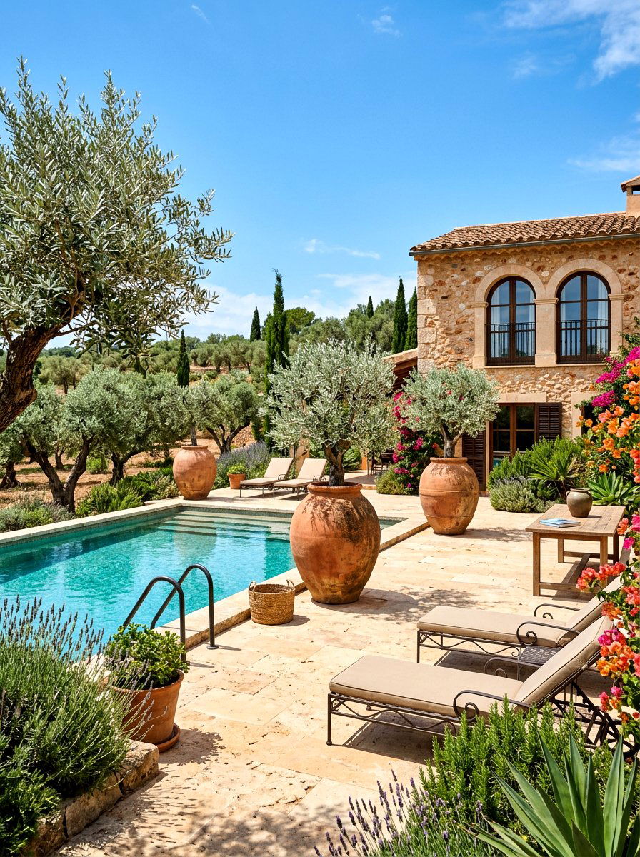 Olive Tree Landscaping - 30 Mediterranean pool patio ideas