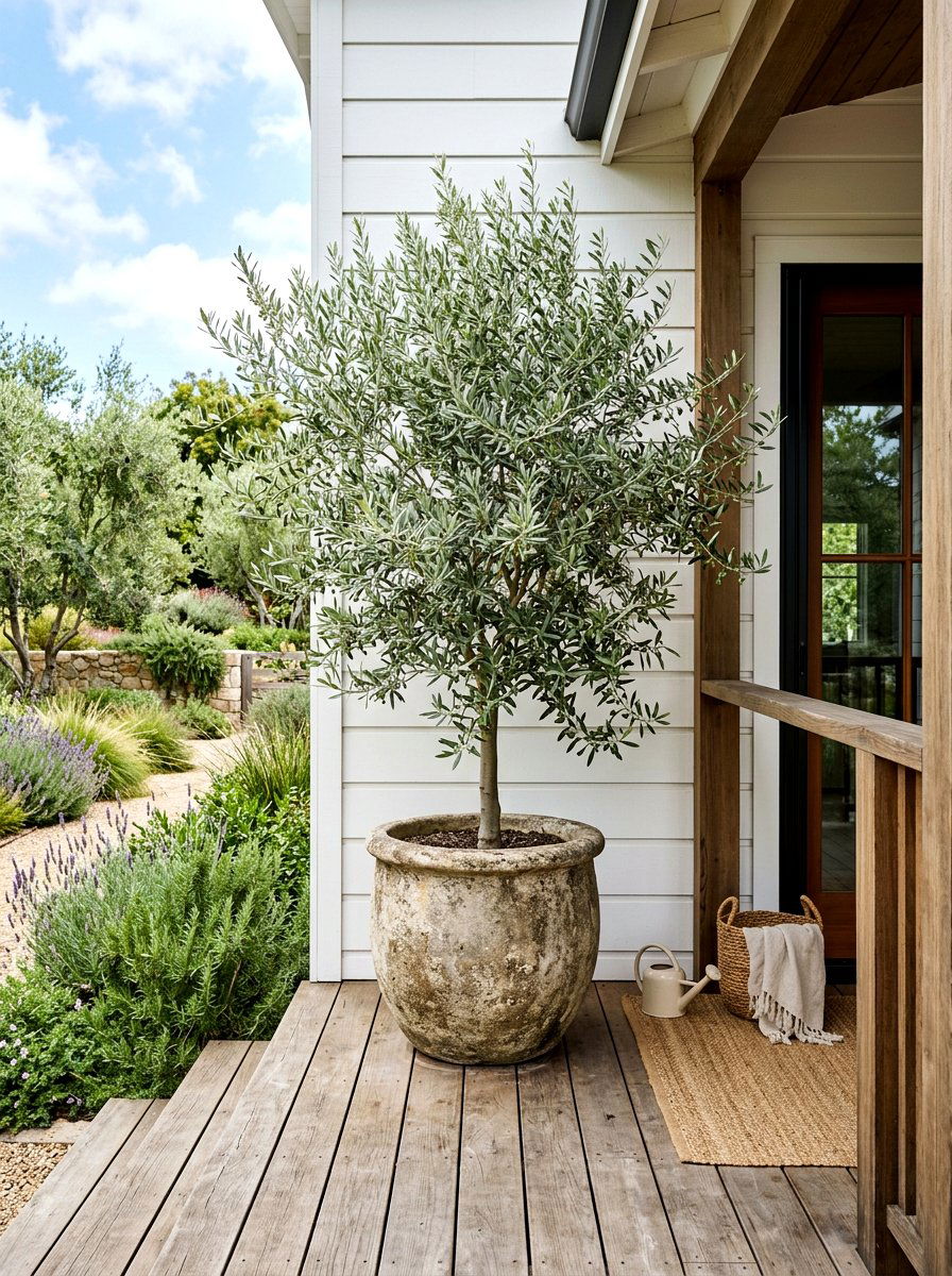 Olive Tree Planter - 30 farmhouse porch decor ideas