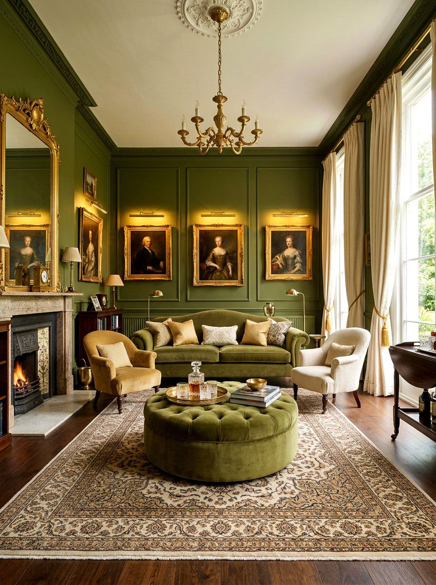 Olive Walls With Gold Accents - 30 deep olive lounge ideas