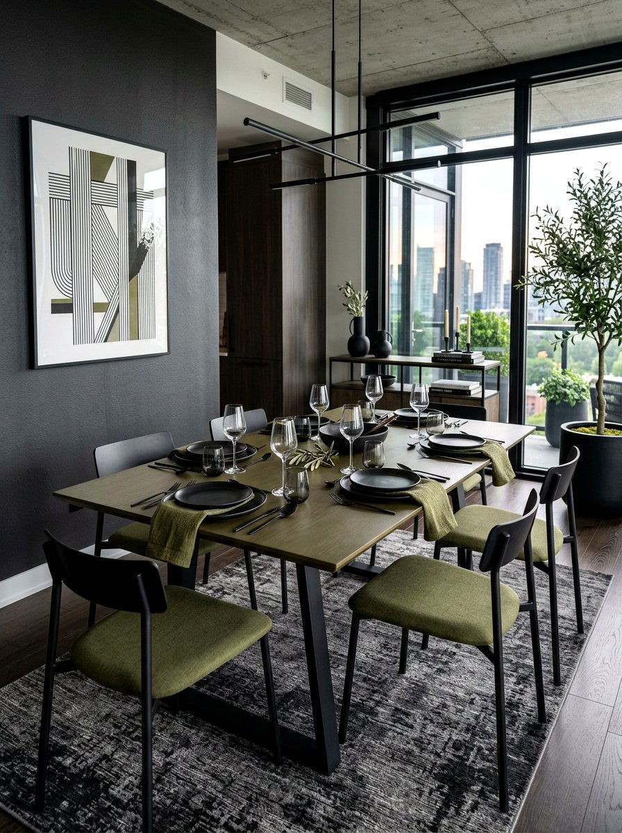 Olive and black modern table - 30 olive tablescape ideas