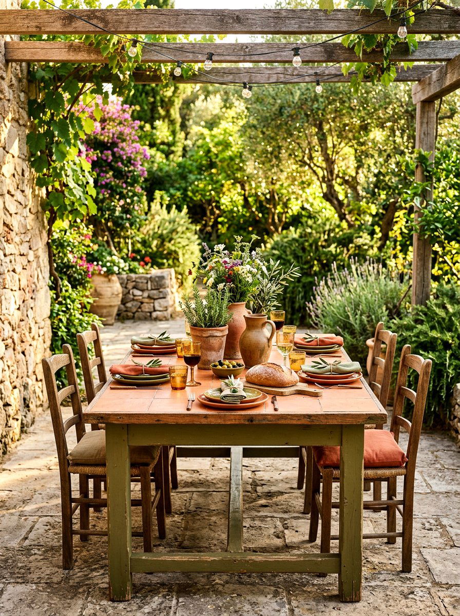 Olive and terracotta dining table - 30 olive tablescape ideas