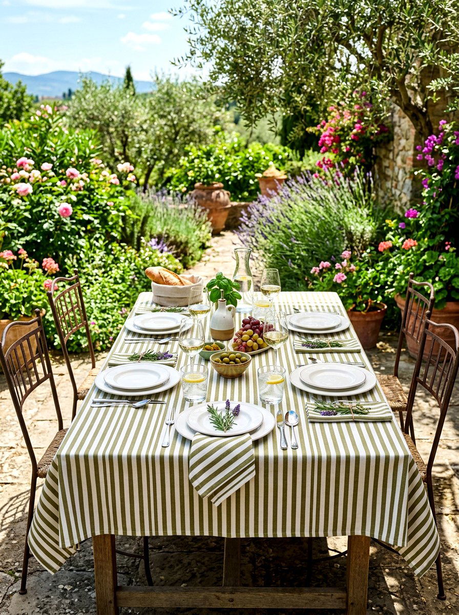 Olive and white tablecloth setting - 30 olive tablescape ideas