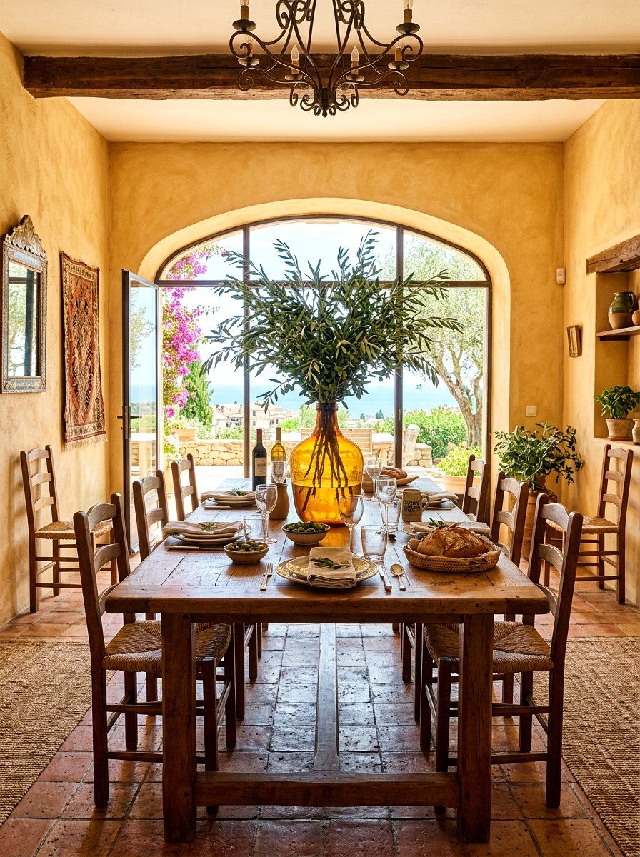 Olive branches amber glass - 30 simple centerpiece dining ideas