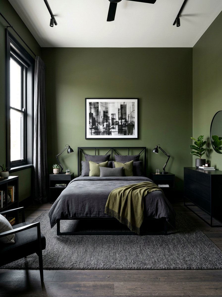 Olive green and black bedroom - 30 olive drab bedroom ideas