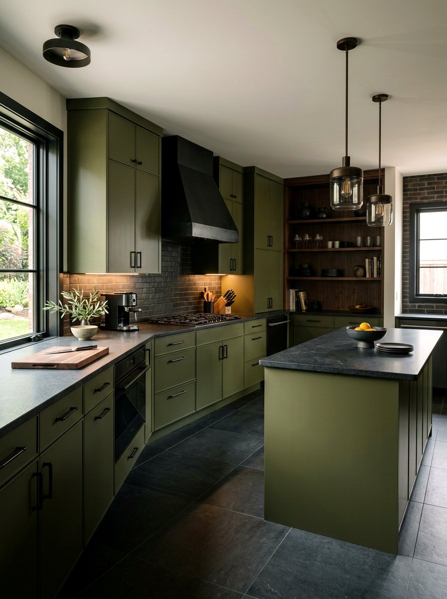 Olive green and charcoal kitchen - 30 olive green kitchen ideas