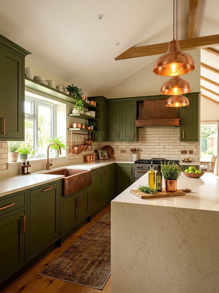 Olive green and copper accents - 30 olive green kitchen ideas