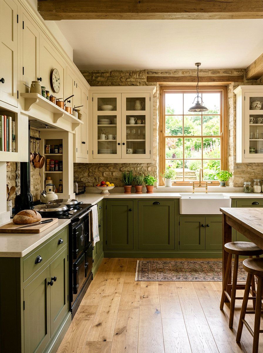 Olive green and cream kitchen cabinets - 30 kitchen paint cabinet combo ideas