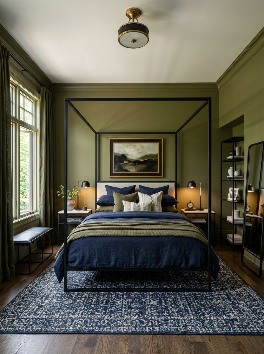 Olive green and navy bedroom - 30 olive green bedroom ideas