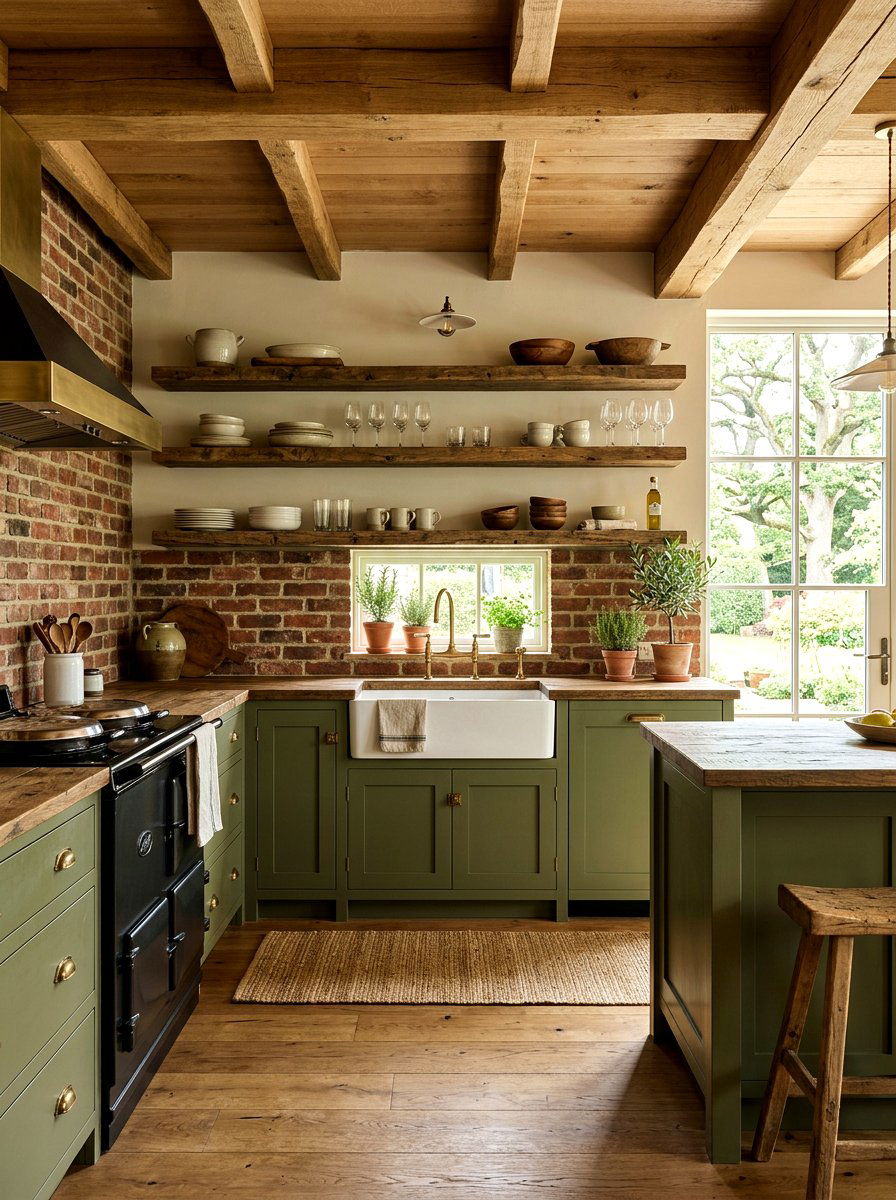 Olive green and reclaimed wood kitchen - 30 green and wood kitchen ideas
