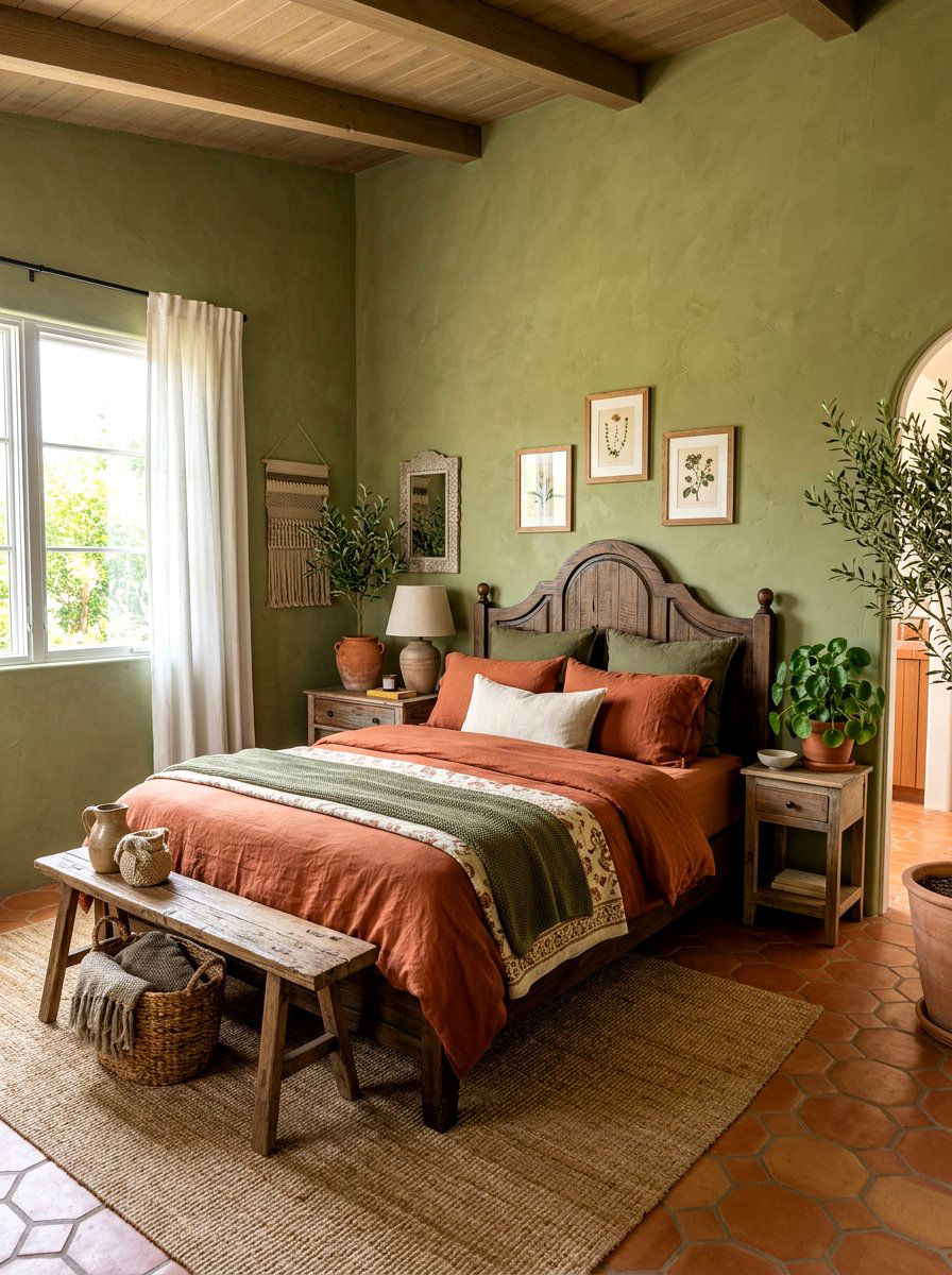 Olive green and terracotta bedroom - 30 olive drab bedroom ideas