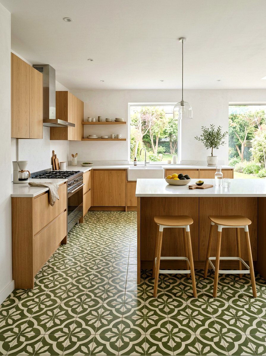 Olive green and white floor - 30 peel and stick checkerboard floor ideas