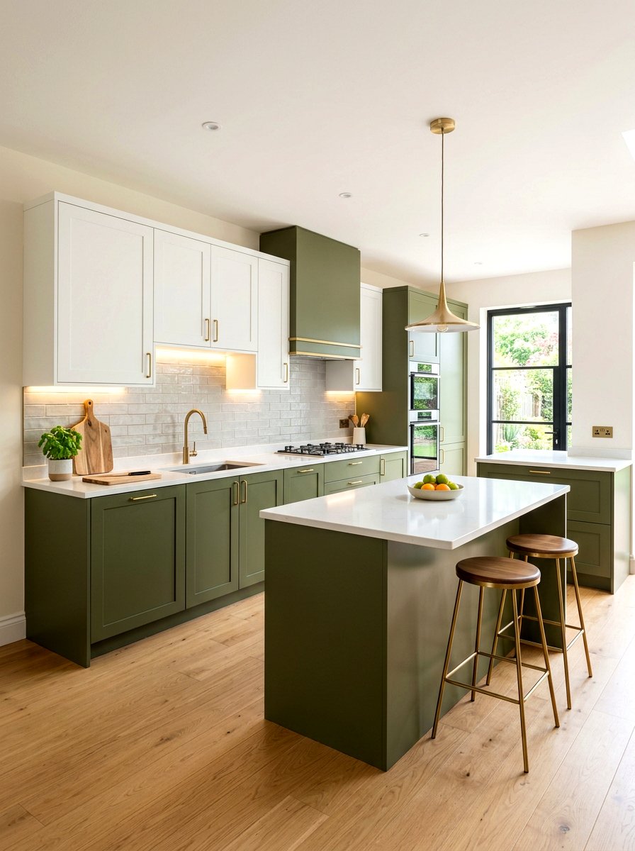Olive green and white two tone cabinets - 30 olive green kitchen ideas