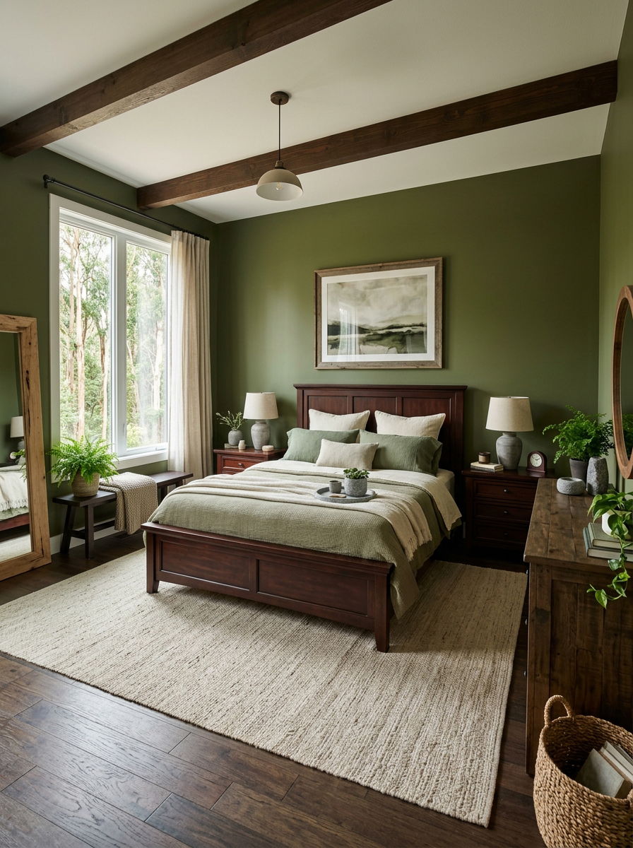 Olive green and wood bedroom - 30 olive green bedroom ideas