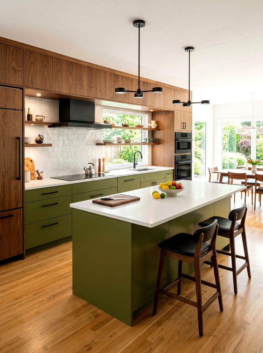 Olive green and wood kitchen cabinets - 30 two tone kitchen cabinet ideas