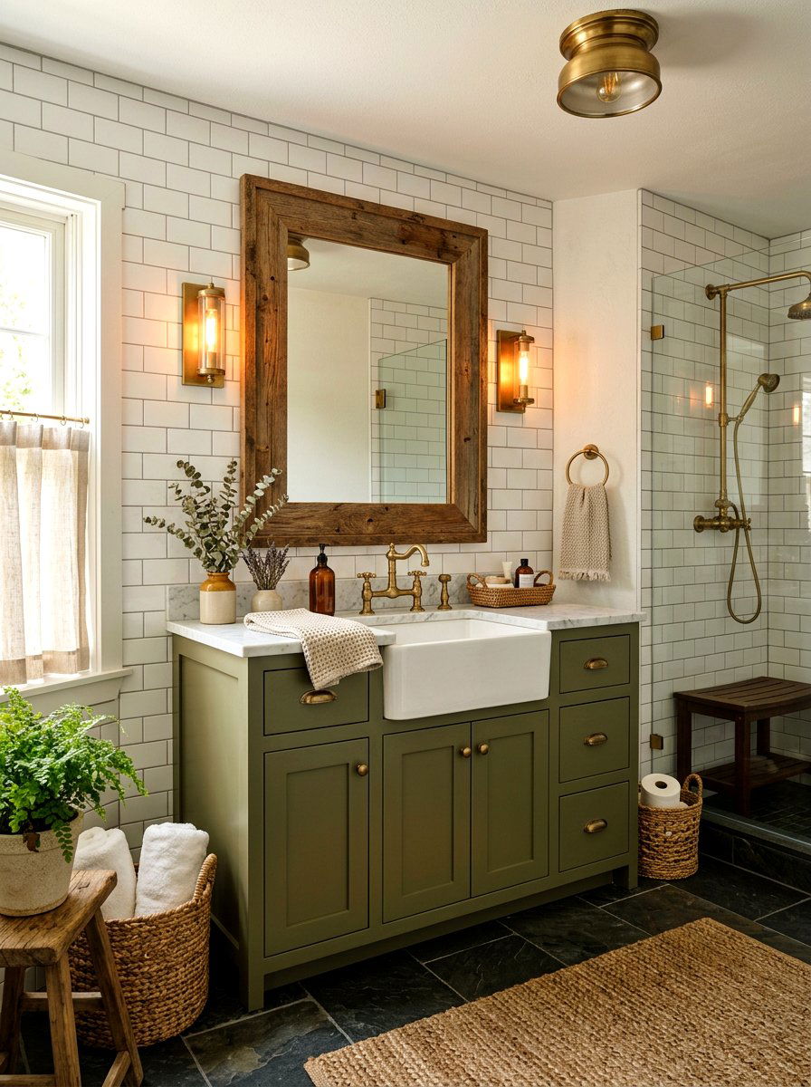 Olive green bathroom vanity - 30 painted bathroom vanity ideas