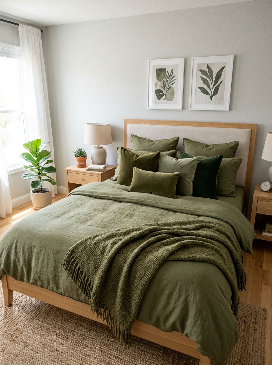 Olive green bedroom textiles - 30 olive green bedroom ideas