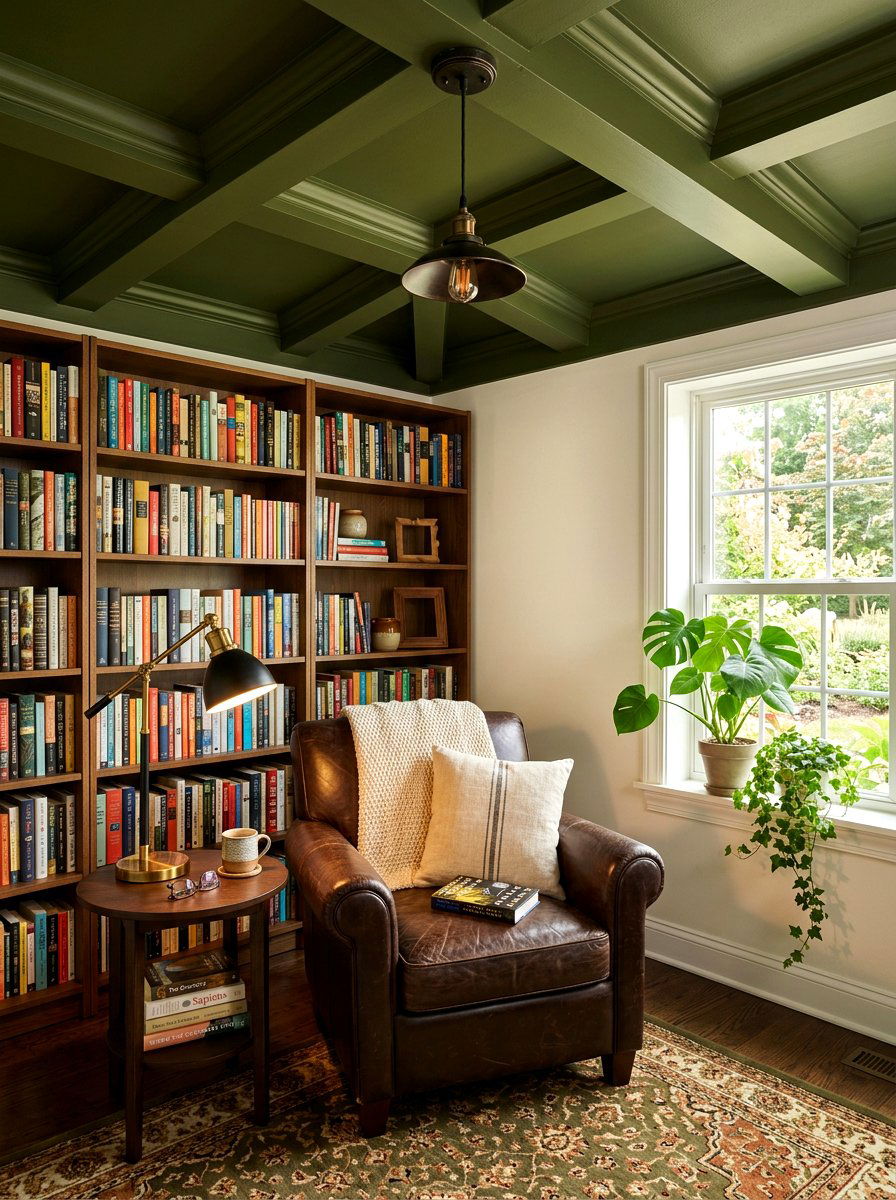 Olive green ceiling - 30 painted ceiling ideas