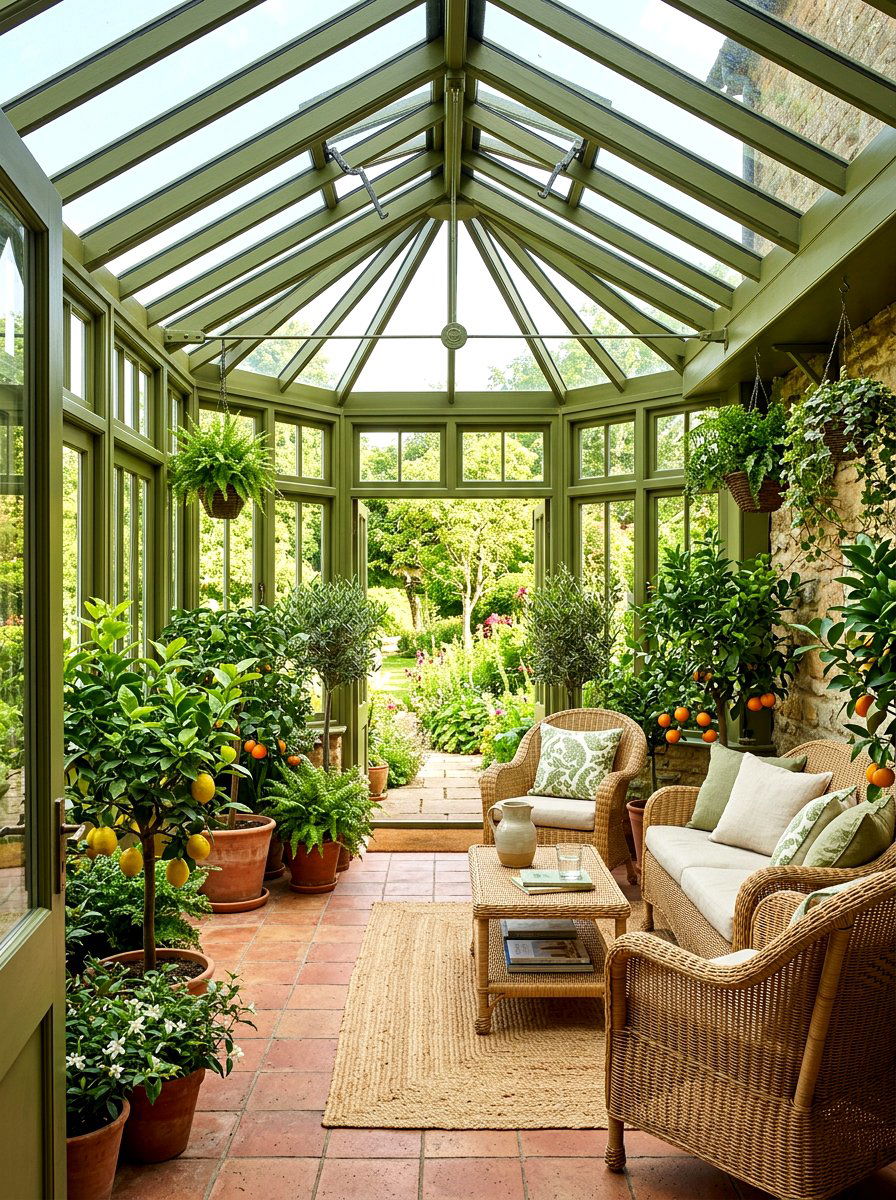 Olive green conservatory - 30 spring color drench ideas