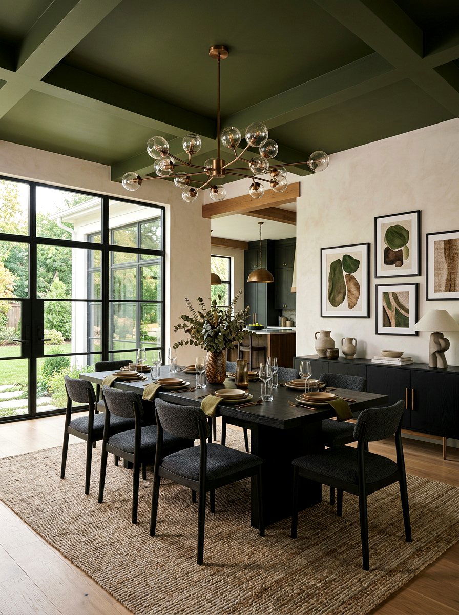 Olive green dining room ceiling - 30 painted ceiling dining room ideas