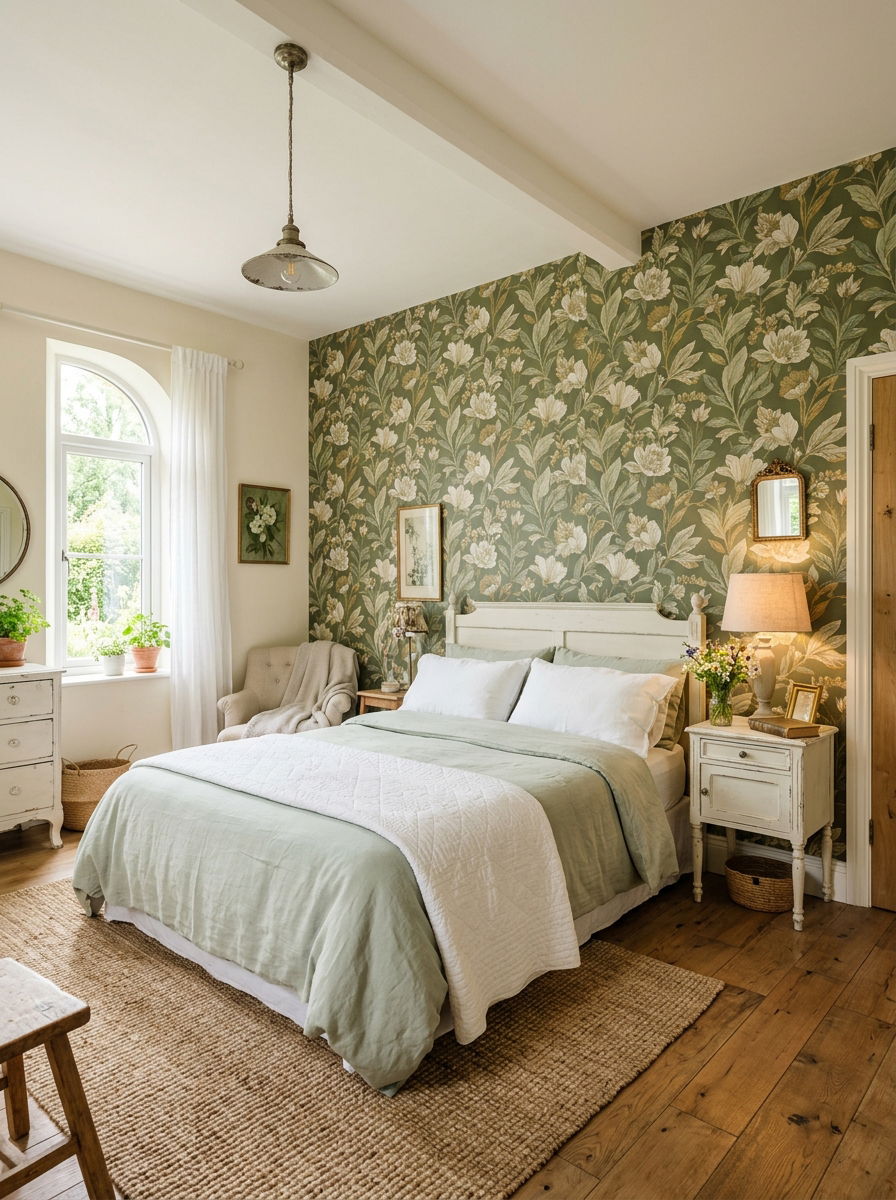 Olive green floral wallpaper bedroom - 30 olive green bedroom ideas