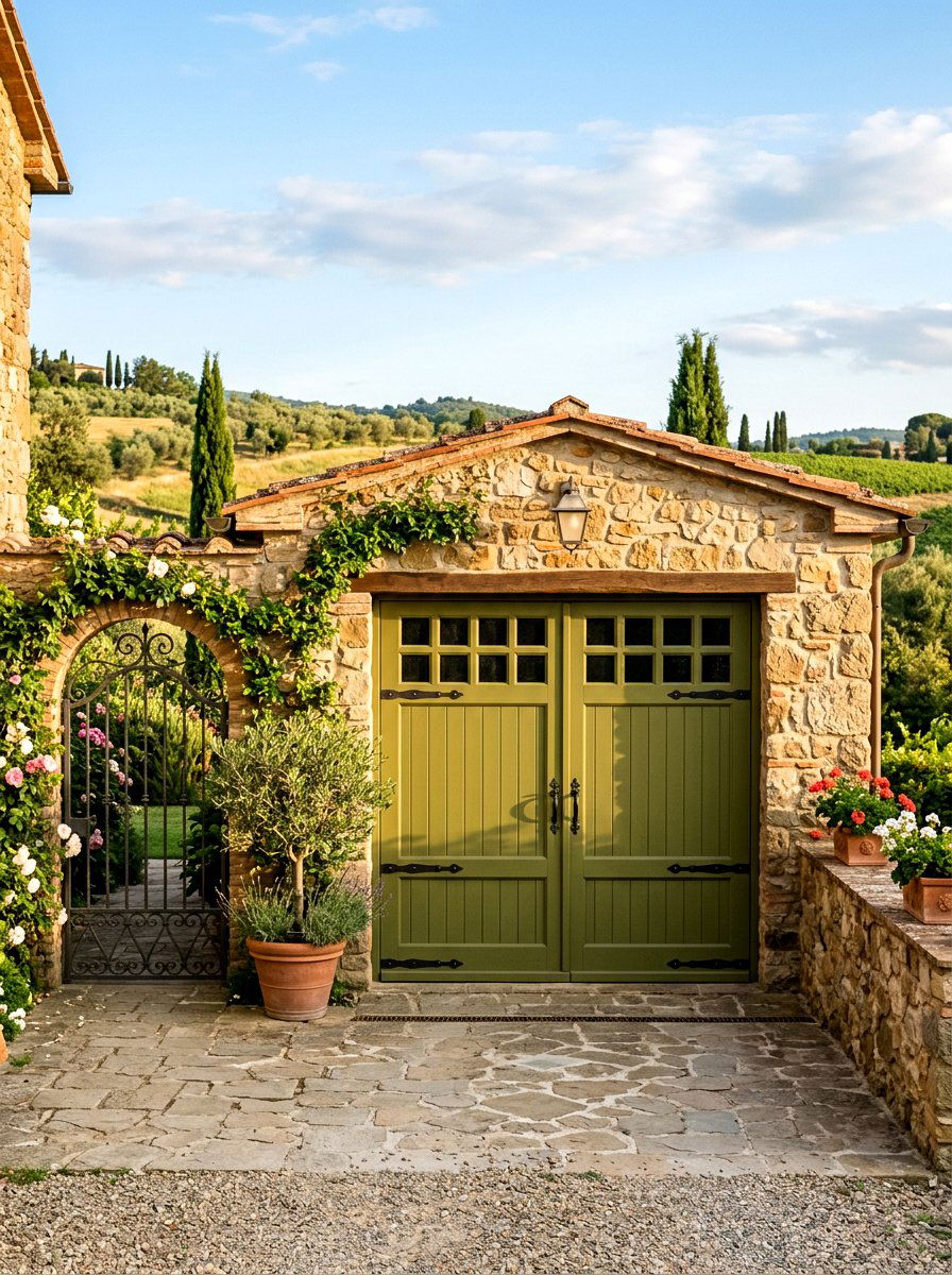 Olive green garage door - 30 garage door color ideas