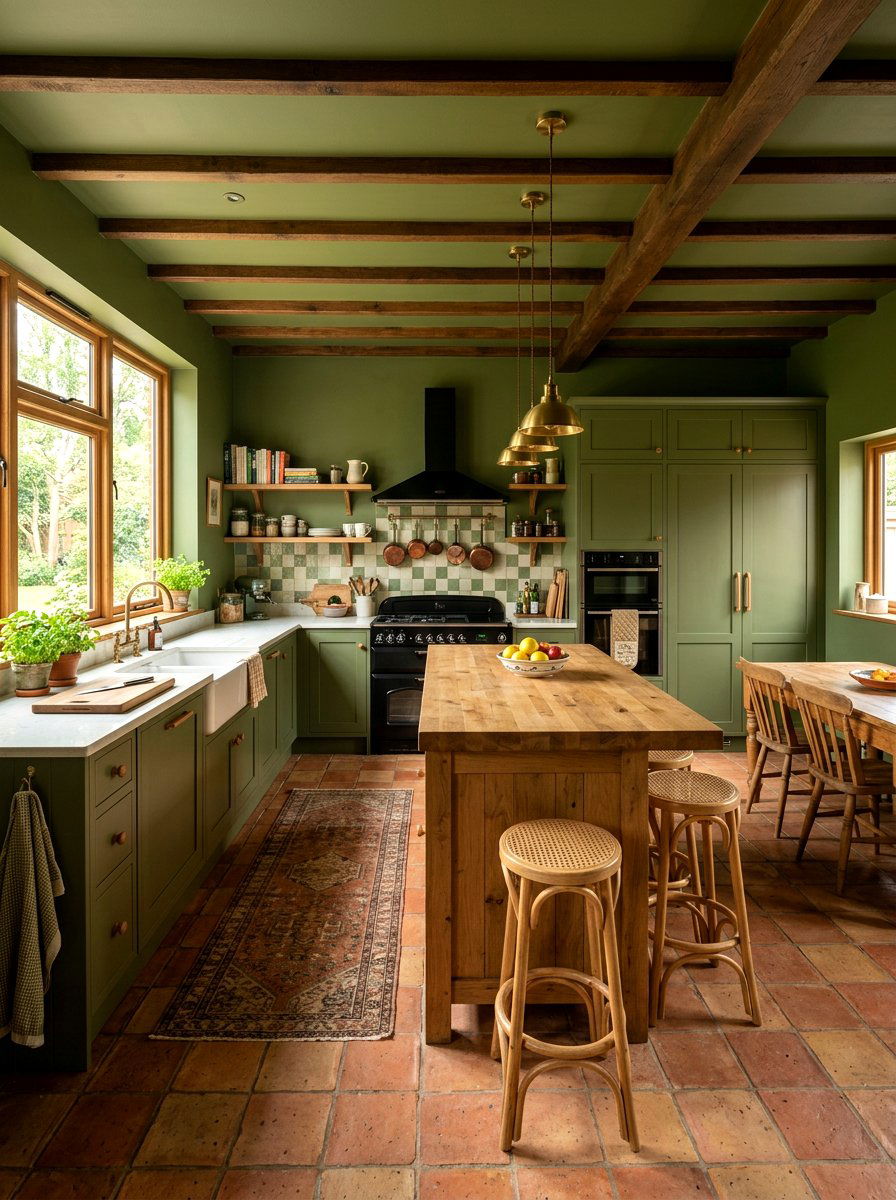 Olive green kitchen - 30 color drenched kitchen ideas