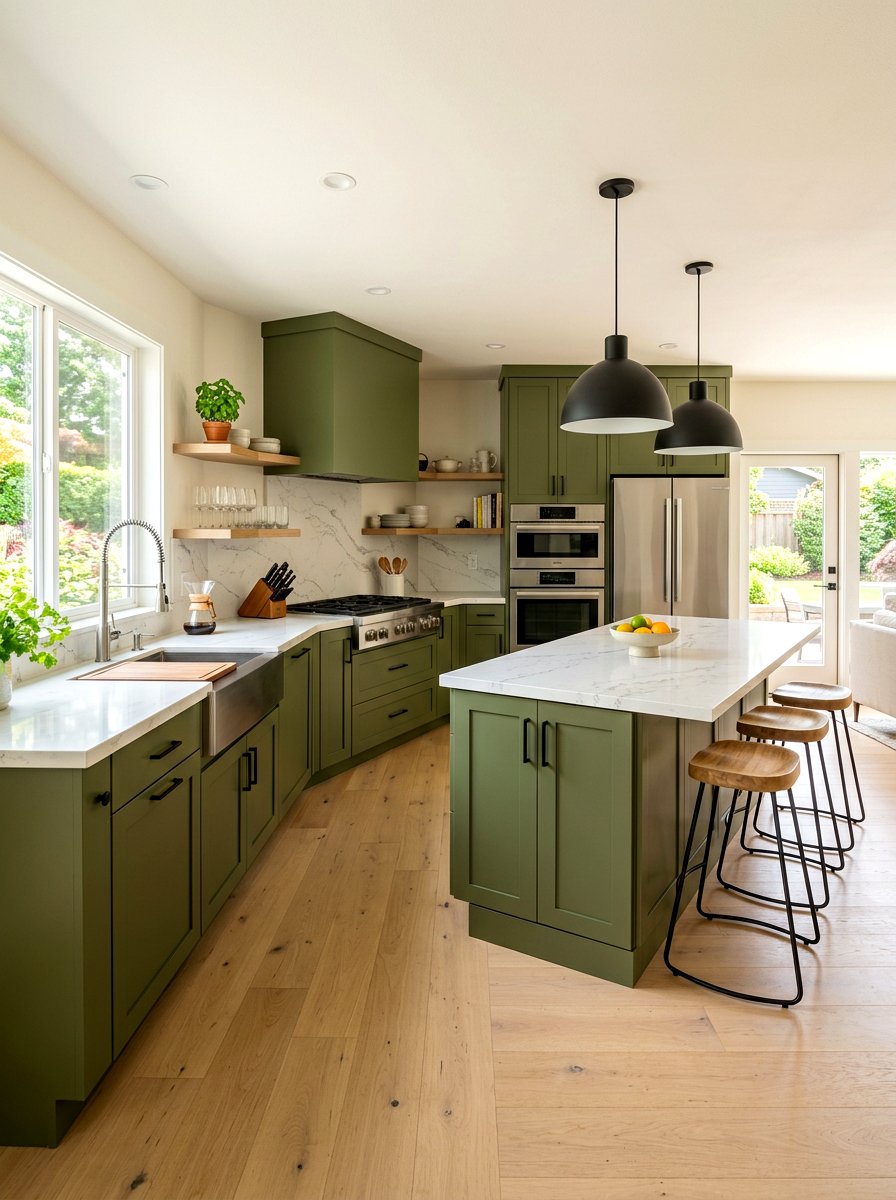 Olive green kitchen with quartz countertops - 30 olive green kitchen ideas