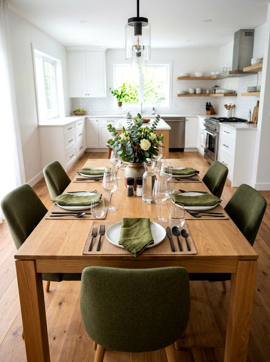 Olive green linen napkins table - 30 olive tablescape ideas