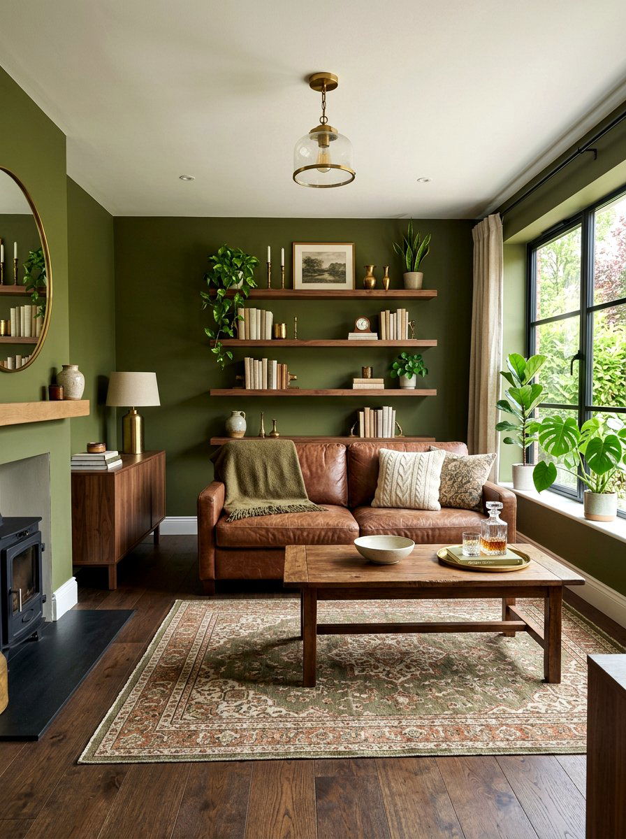 Olive green living room - 30 earthy home decor ideas