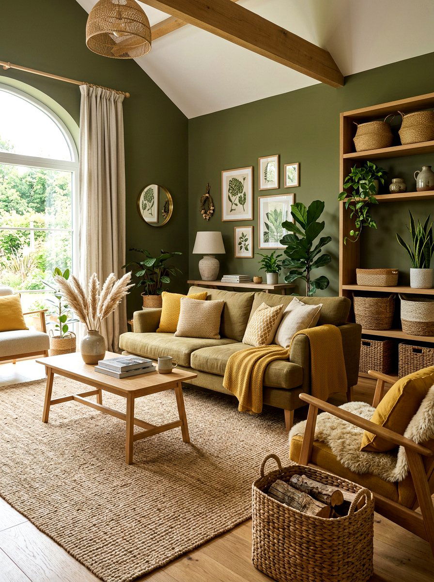 Olive green living room - 30 moody fall living room ideas