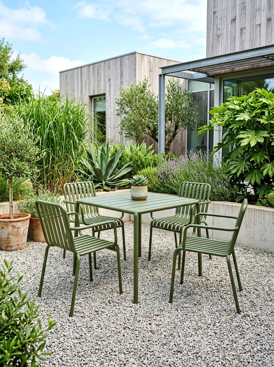 Olive green metal furniture - 30 olive patio decor ideas
