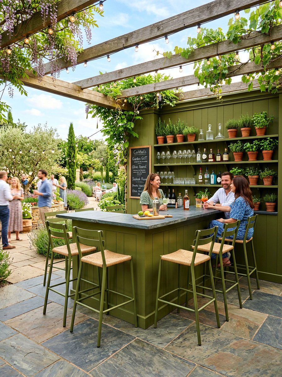 Olive green outdoor bar - 30 olive patio decor ideas