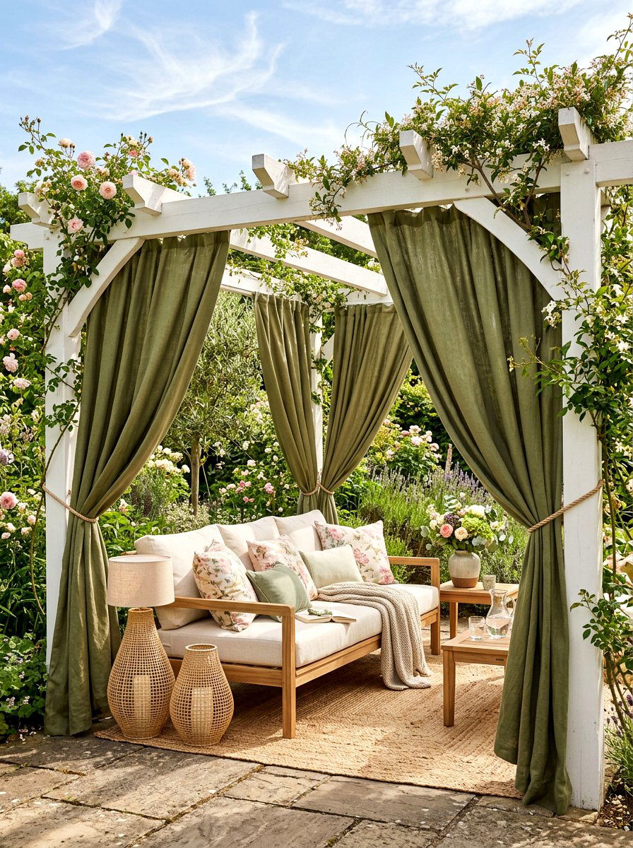 Olive green outdoor curtains - 30 olive patio decor ideas