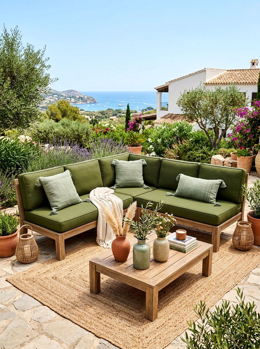 Olive green outdoor cushions - 30 olive patio decor ideas