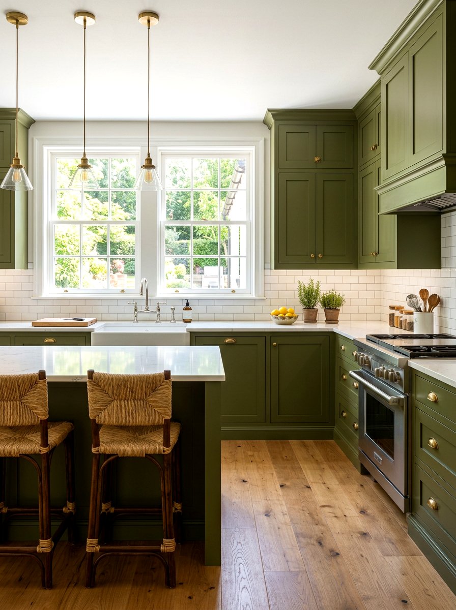 Olive green shaker cabinets - 30 olive green kitchen ideas