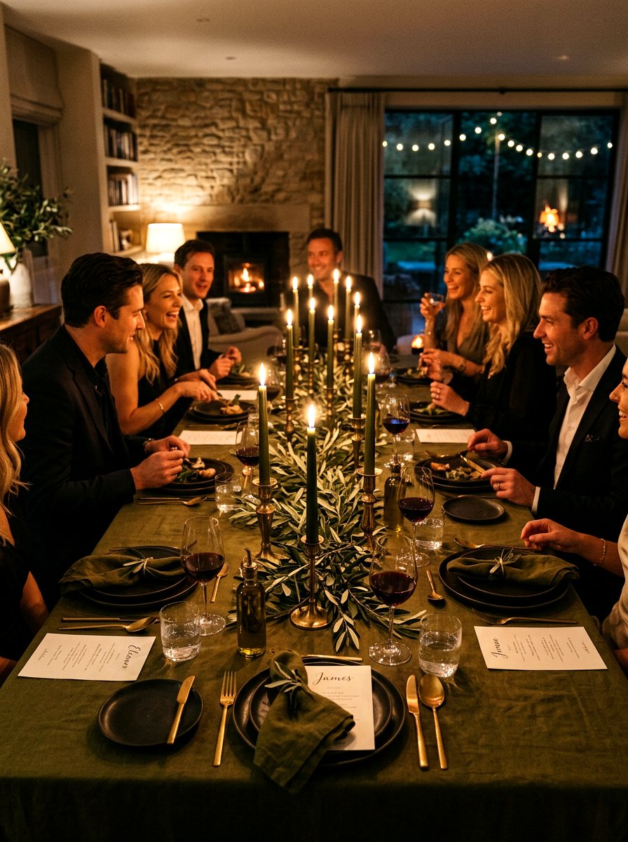 Olive green taper candle table - 30 olive tablescape ideas