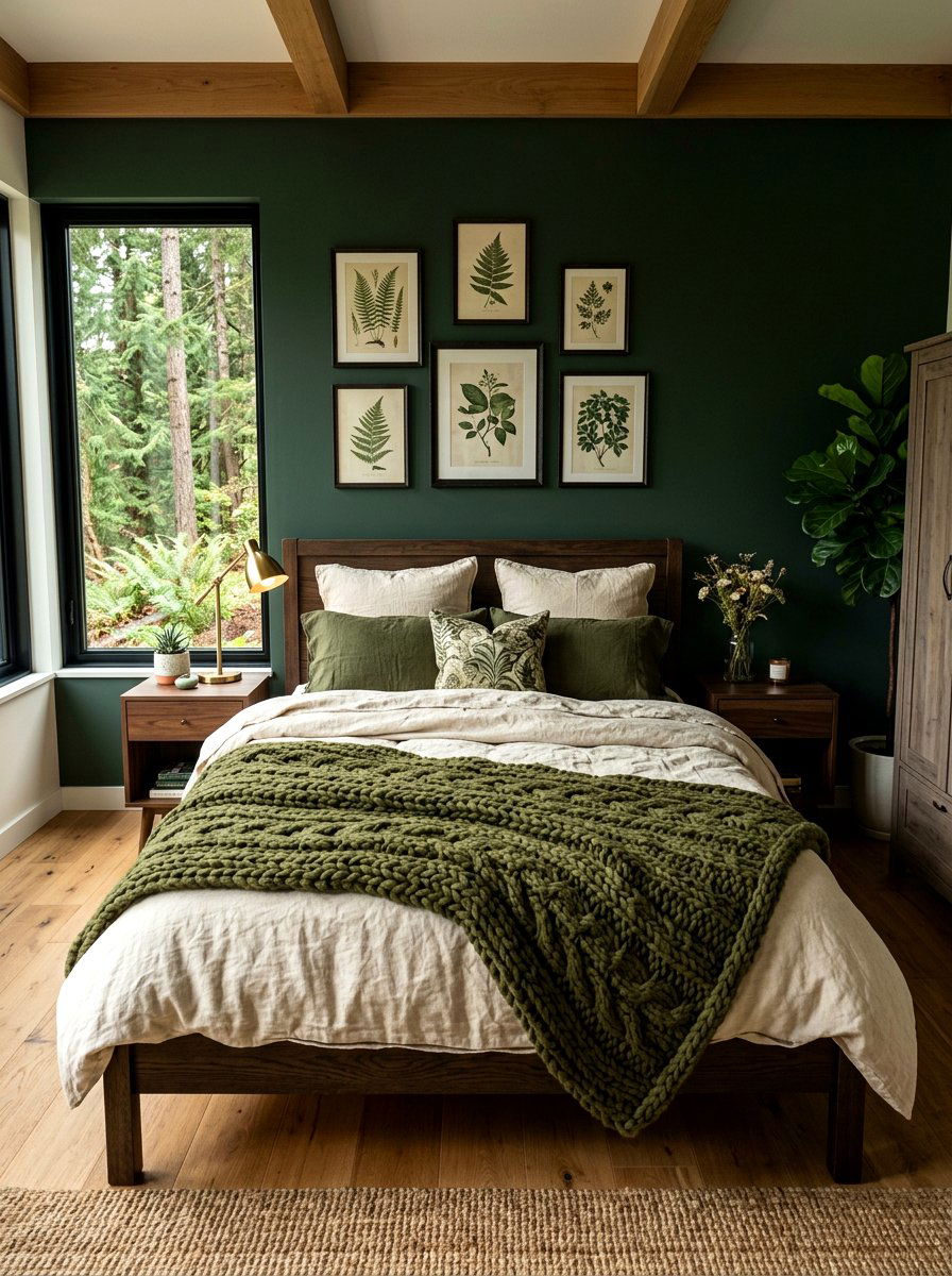 Olive green throw blanket - 30 earthy bedroom ideas