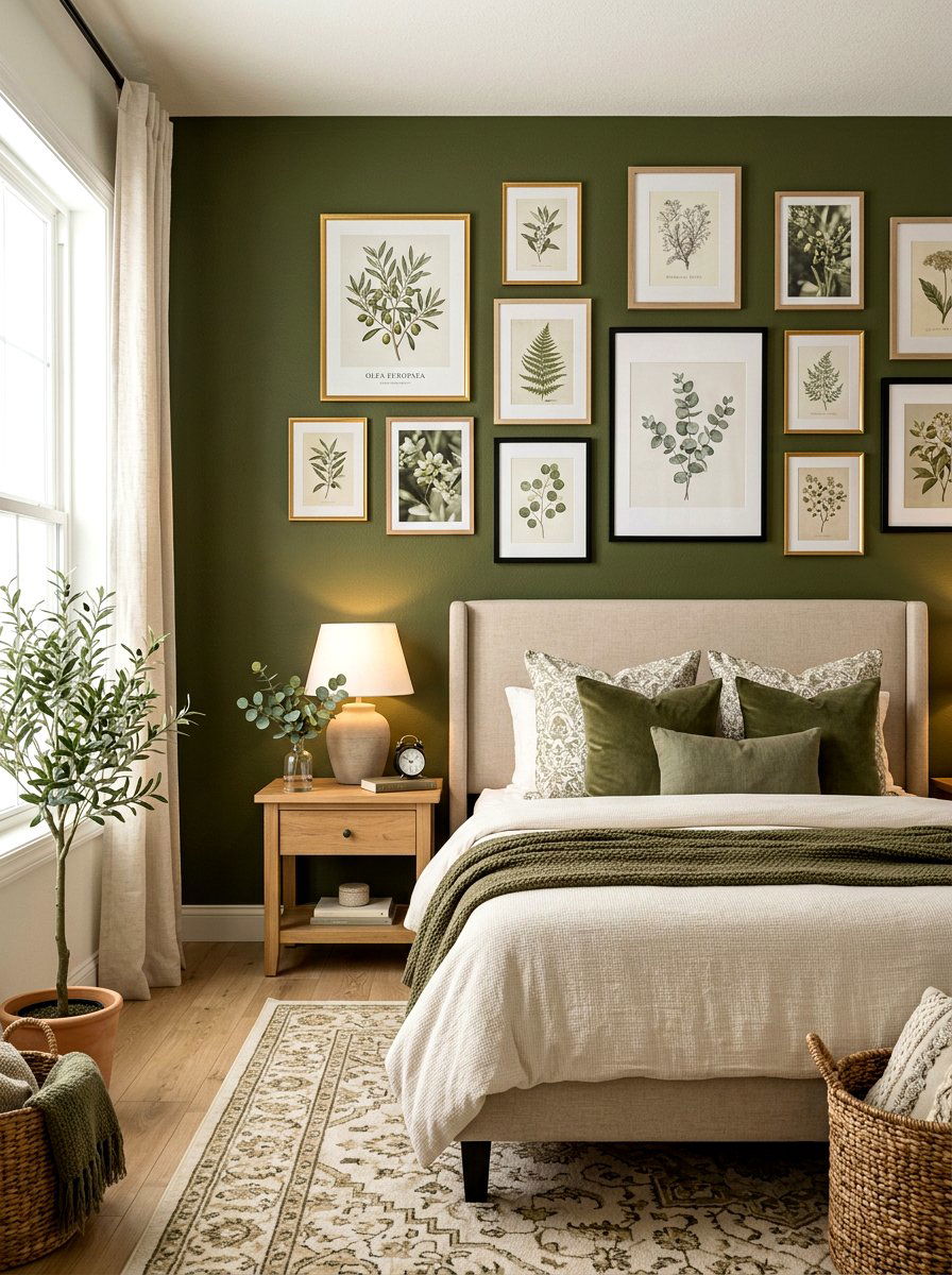 Olive green wall art for bedroom - 30 olive drab bedroom ideas
