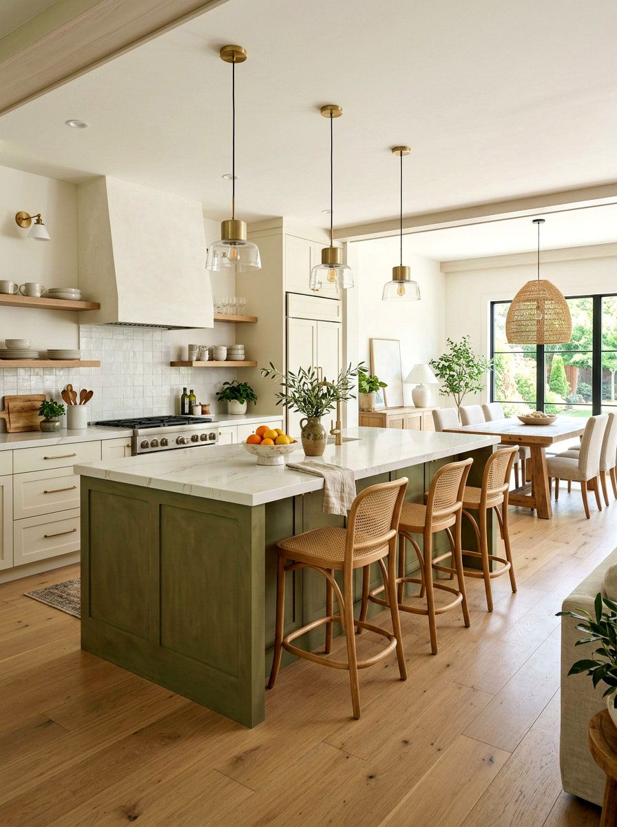 Olive limewash kitchen island - 30 limewash wall ideas