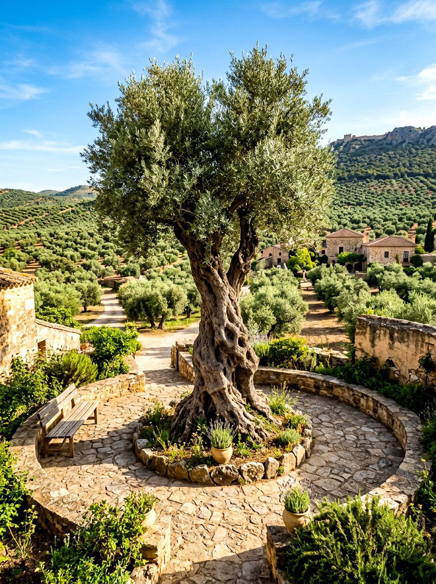 Olive tree focal point - 30 olive grove backyard ideas
