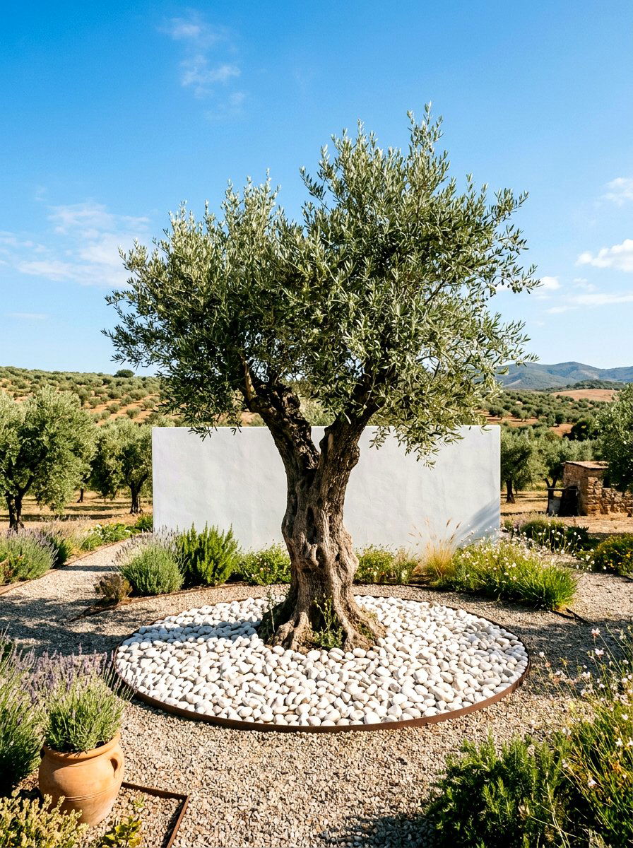 Olive tree garden focal point - 30 warm minimalist garden ideas