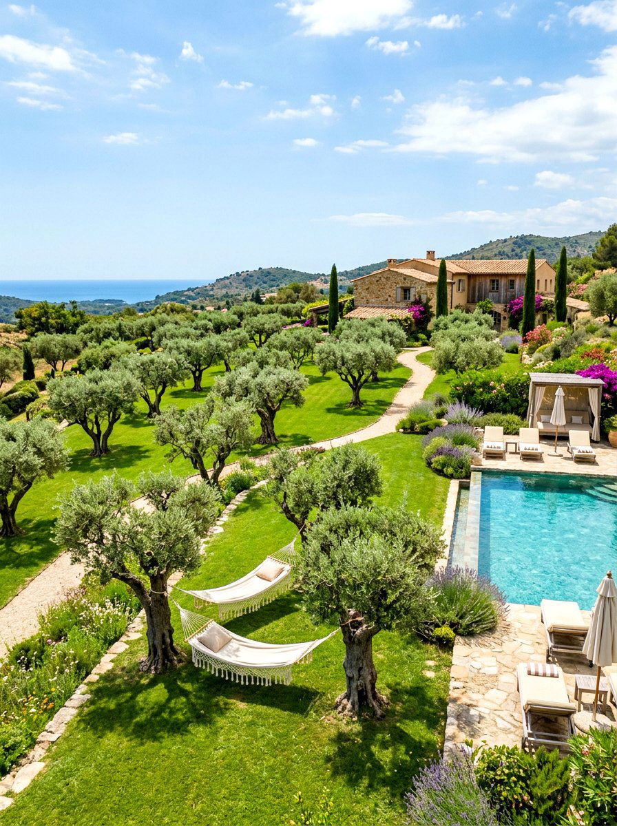 Olive tree grove near pool area - 30 poolside olive trees ideas