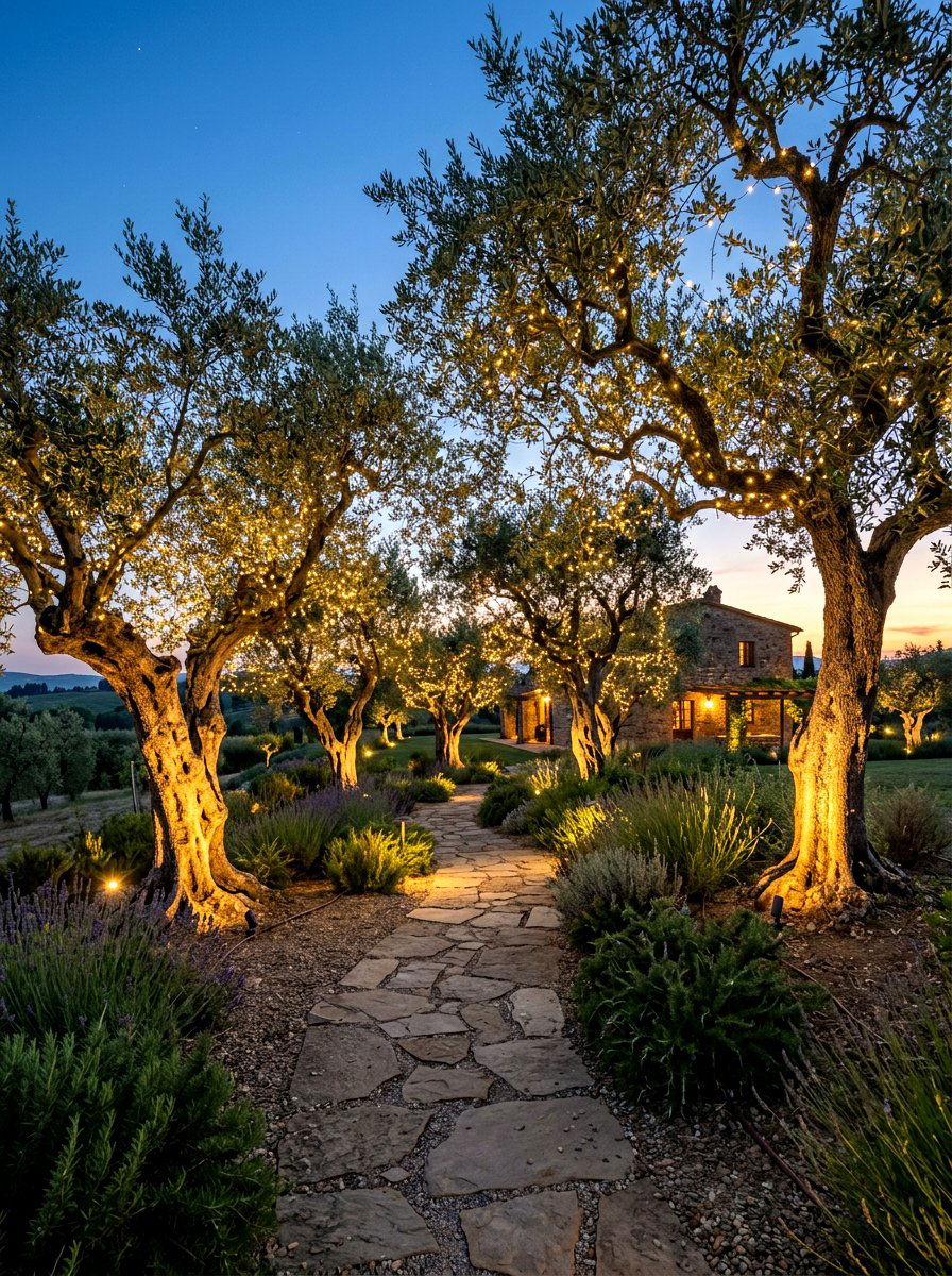 Olive tree lighting - 30 olive grove backyard ideas