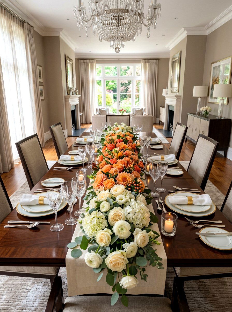Ombre Apricot Floral Runner - 30 apricot table decor ideas