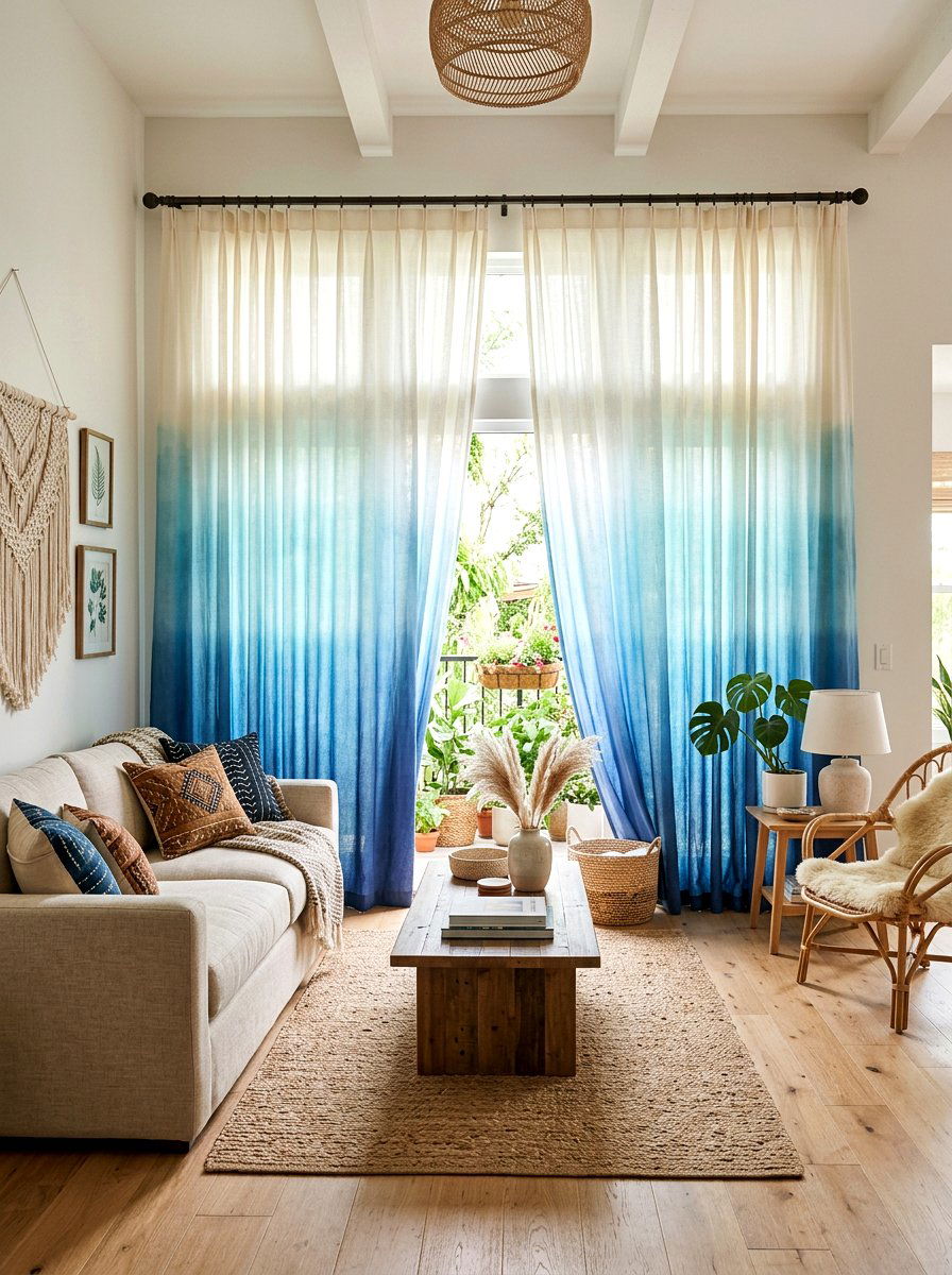 Ombre Effect Drapes - 30 dramatic drapery living room ideas