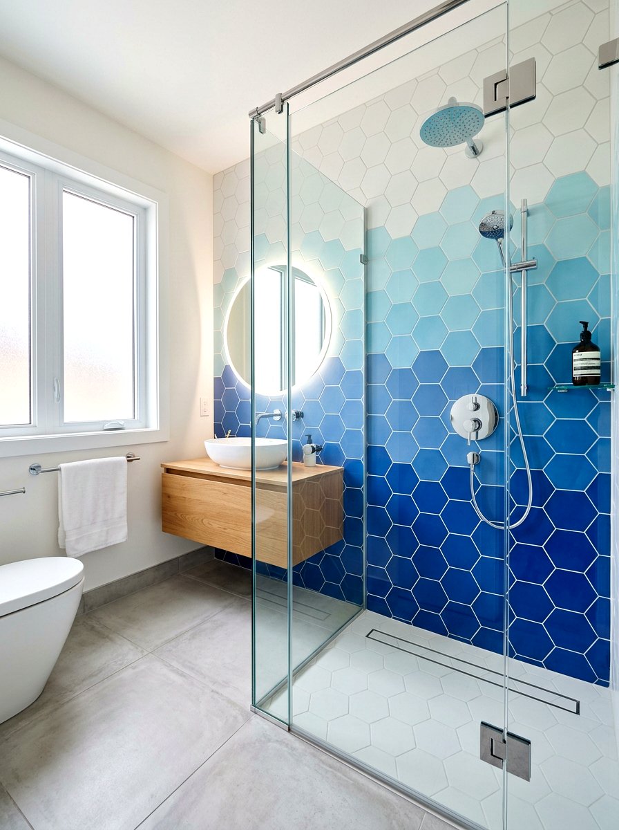 Ombre Hex Tile Bathroom - 30 hex tile bathroom ideas