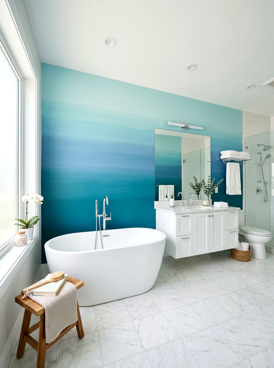 Ombre Striped Bathroom - 30 striped wall ideas