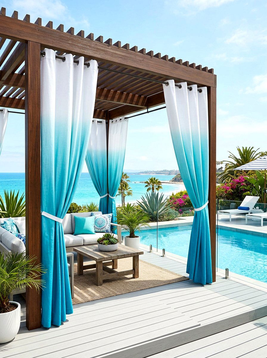 Ombre outdoor curtains - 30 pergola curtain ideas